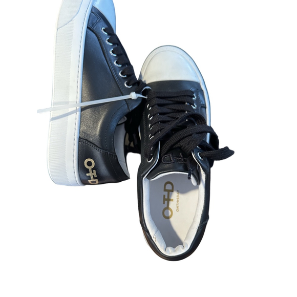 Women's OTD Black & White Leather Platform Sneakers - Picture 3 of 4